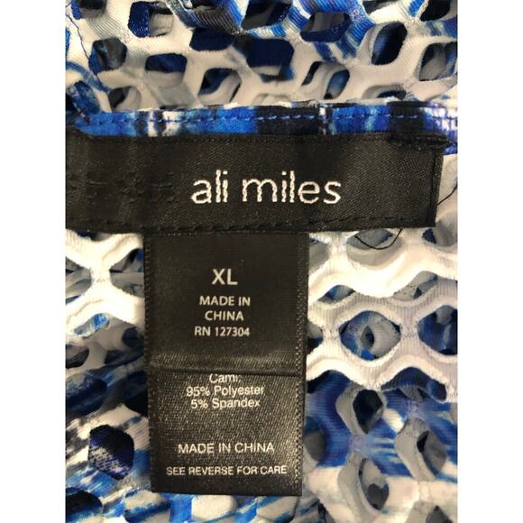 Ali Miles Blue White Abstract Mesh Overlay Tunic Top XL Beach Resort Wear Travel - Picture 13 of 16